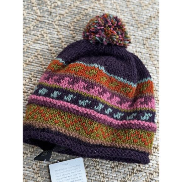 *** Ganesh Himal Trading Company Boho Pom Hat Maroon Multicolored BNWT *** - Picture 3 of 4